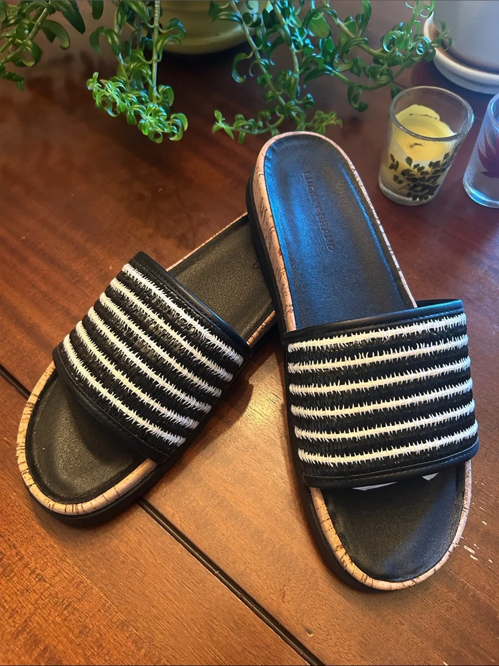 Women’s Lucky Brand Black & White Stripe Slide Sandals